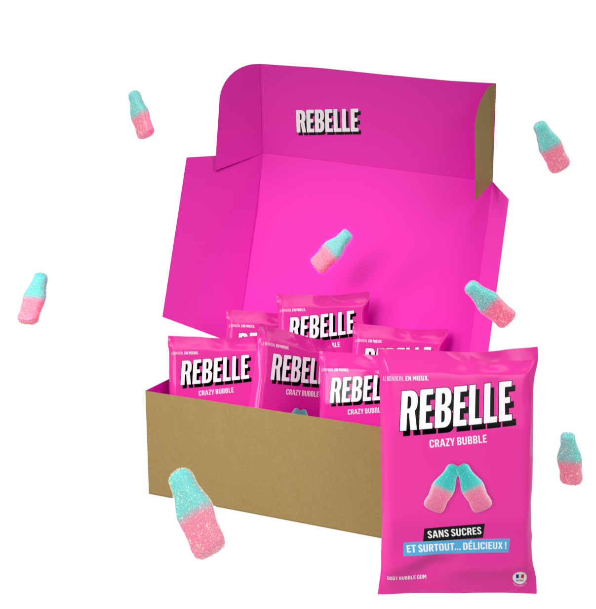 Bouteilles rose et bleu sans sucres